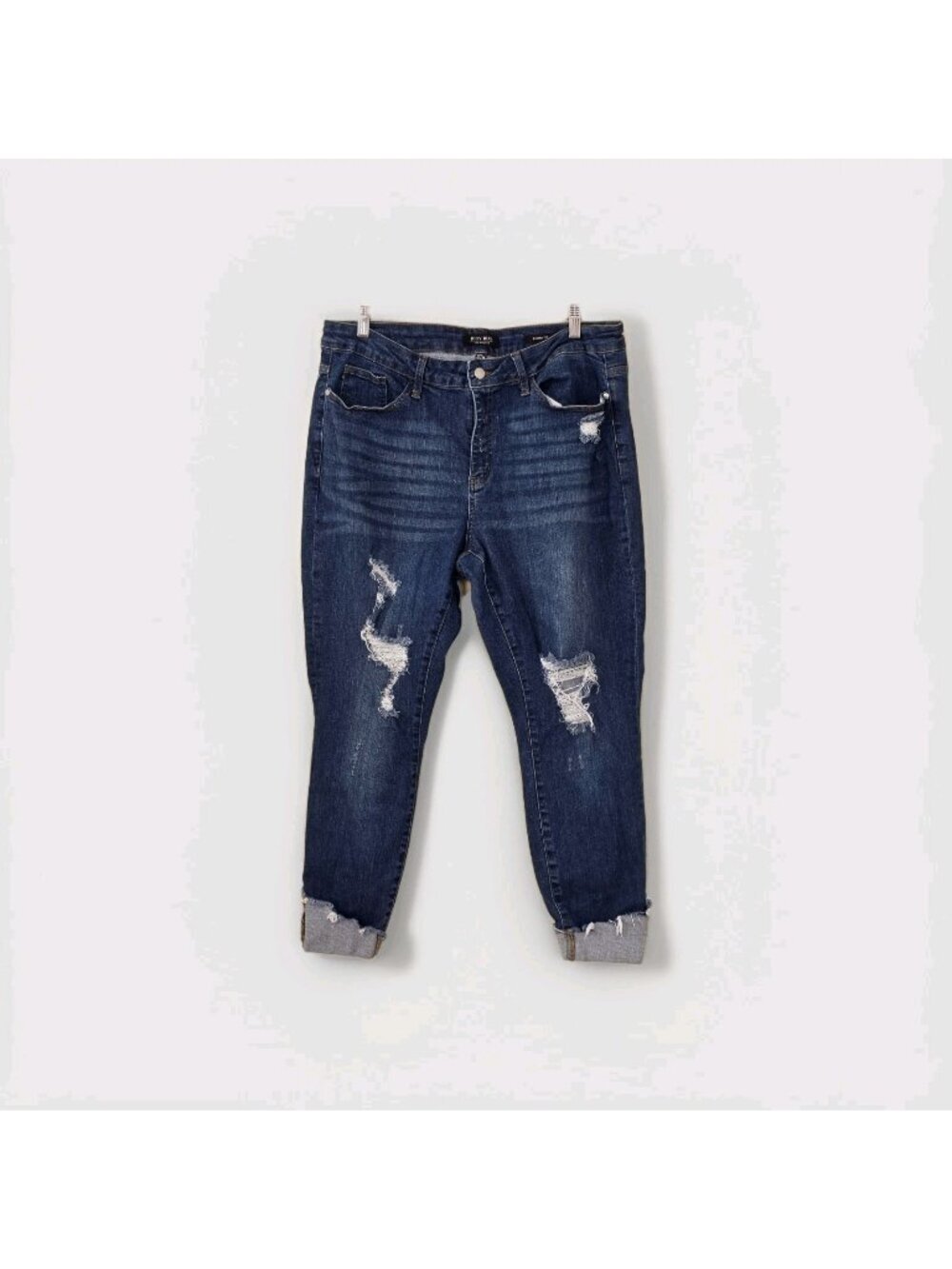 Judy Blue Skinny Jeans 20W Dark Blue Destroyed Distressed Cuffed Stretch JB8822 - Picture 1 of 16